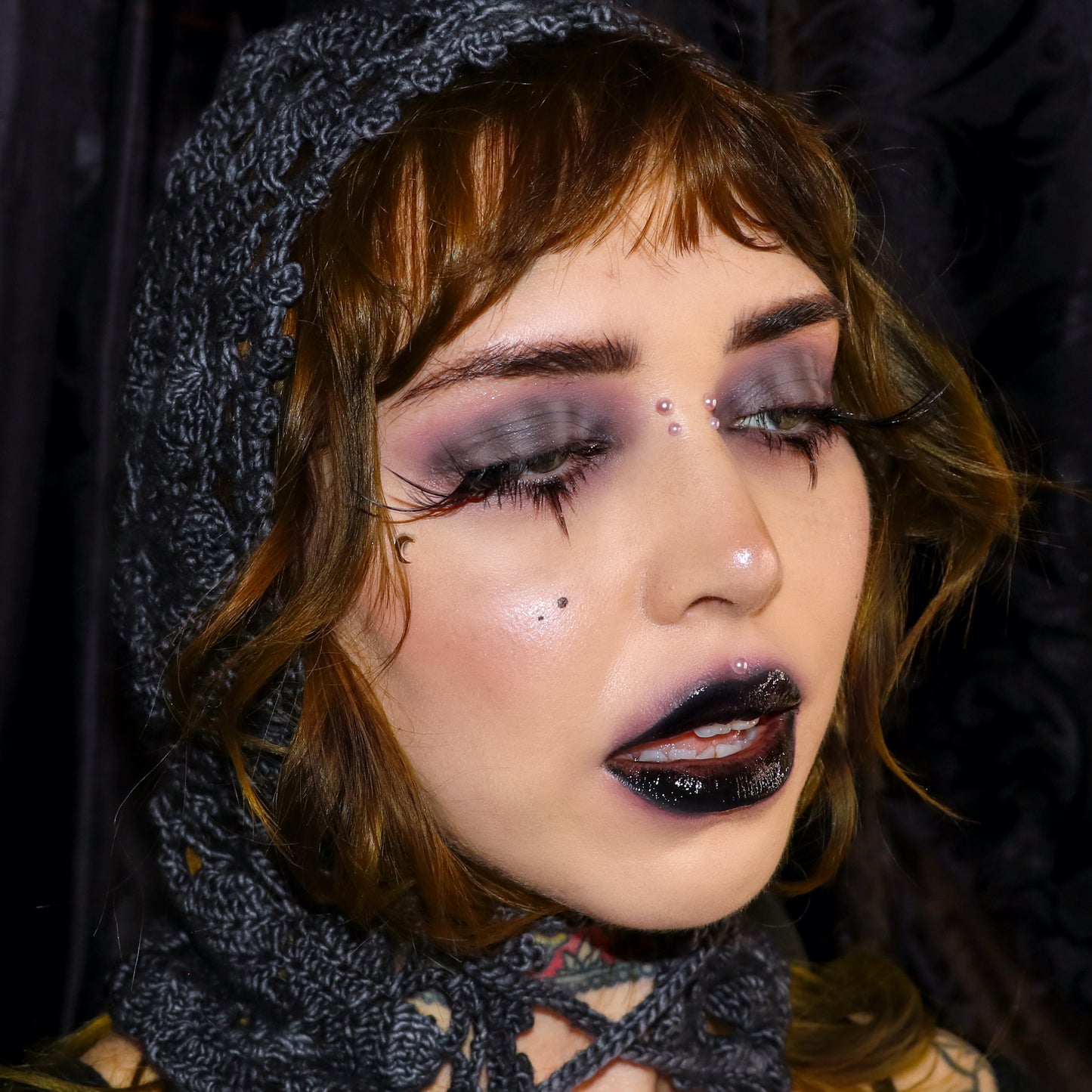 Floral Lace Hood- Midnight Blue Black