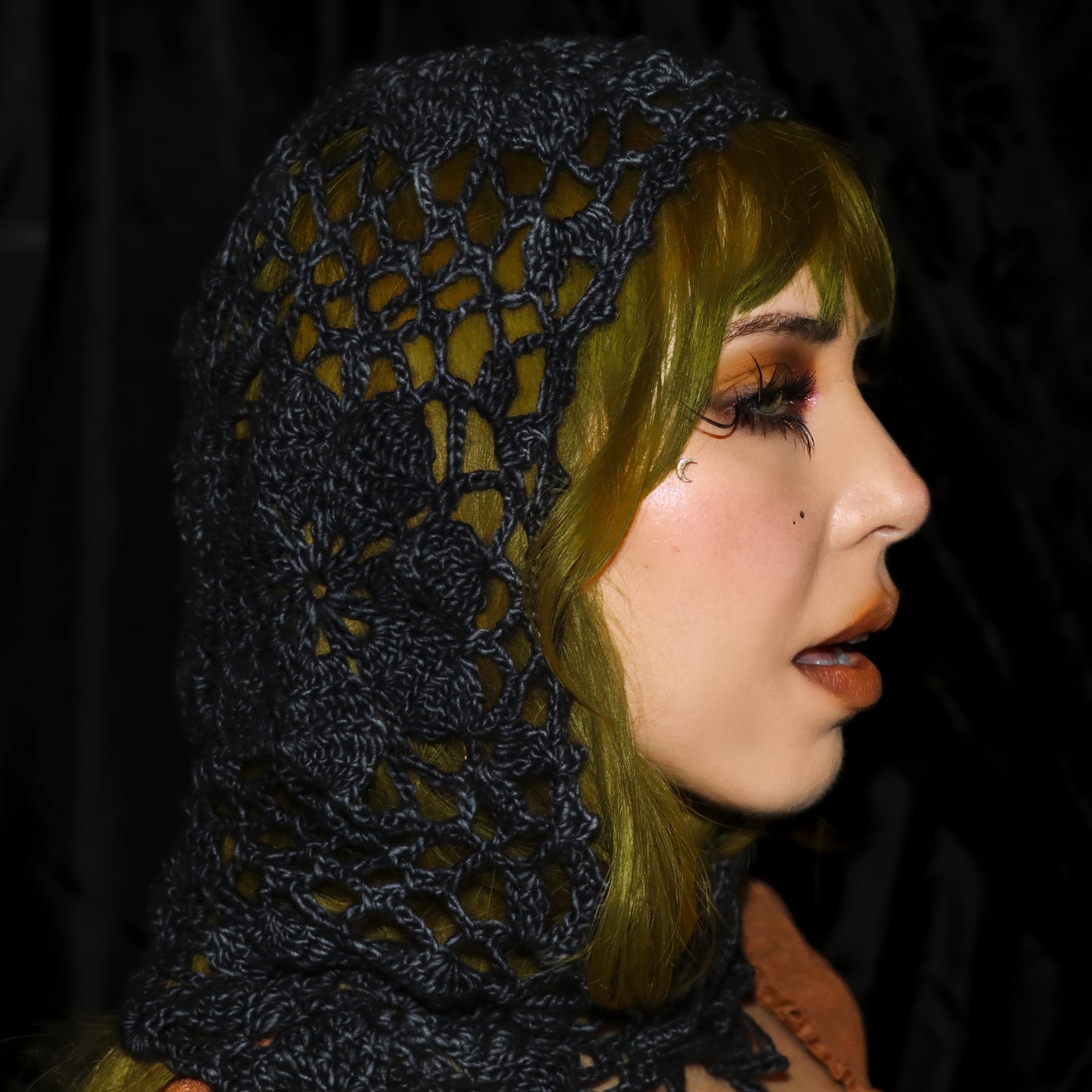 Floral Lace Hood- Midnight Blue Black