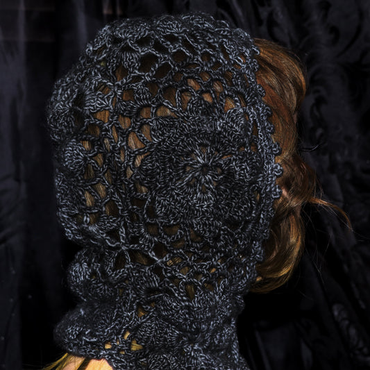 Floral Lace Hood- Midnight Blue Black